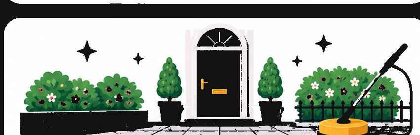 Illustrated clean front garden and pressure washing scene